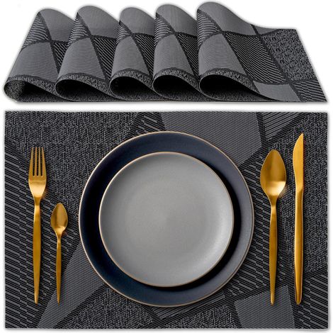 6 Sets de table, PVC résistant, antidérapant, imperméable, pour cuisine et salle à manger (1/5)