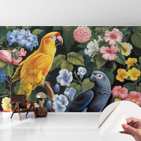 Tapete Selbstklebend - abwaschbar - trendige Wanddeko - elegant Fototapete Exotische Vögel 416x254 cm (1/5)