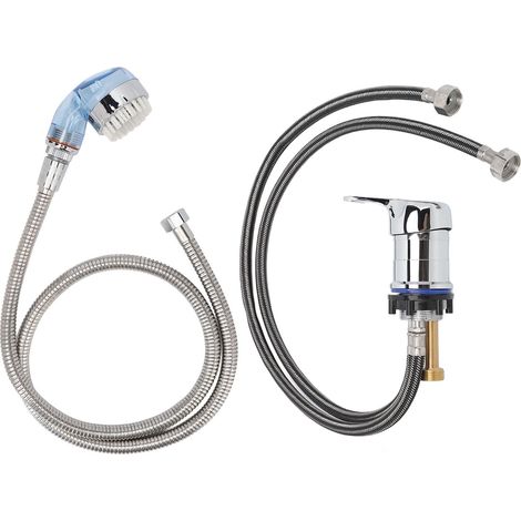Robinet de bac à shampoing mitigeur eau chaude froide, kit pulvérisateur pour salon de coiffure, tuyau 70cm, flexible 120cm, douchette bleue (1/5)