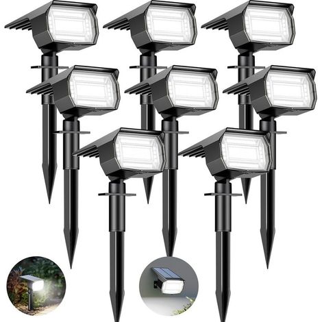 Lot de 8 Spot Solaire Exterieur, 72 LED Lampe Solaire Etanche IP65, Lumiere Solaire avec 3 Modes d'Éclairage, Réglable 120° Projecteur Solaire Extérieur pour Jardin Allée Chemin Blanc Froid (1/5)