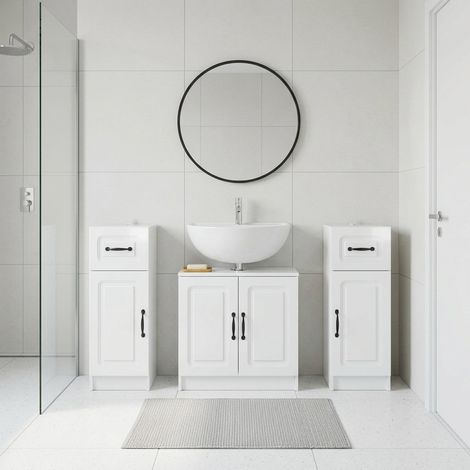 vidaXL 3 Piece Bathroom Cabinet Set UTRECHT High Gloss White (1/5)