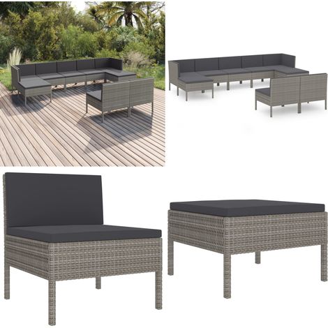 Salon de jardin 9 pcs avec coussins Résine tressée Gris - Salon De Jardin - Mobilier De Jardin - Set De Jardin - Résine Tressée - Chaise Longue - Home & Living