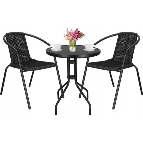 Set di mobili da giardino: tavolo da giardino + 2 sedie per terrazzo/balcone, colore nero. (1/5)