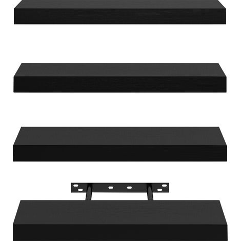 FurnitureR Wandregal 4er Set Schwarz 40x20 cm, Schweberegal Holz mit verdeckter Halterung, Wandboard Set modern für Wohnzimmer Schlafzimmer Küche Büro Flur, Floating Shelf Wandregal für Dekoration (1/5)