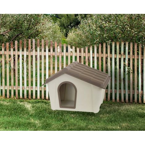 Dmora Perrera de polipropileno exterior o interior, copa de perro o gatos, 100% Made in Italy, 79x59h61 cm, color beige, con embalaje reforzado (1/3)
