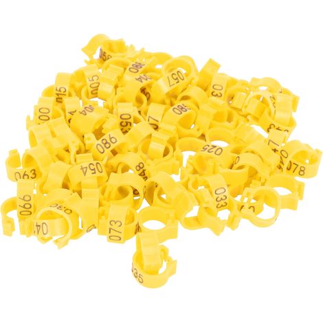 Bague de patte numérotée 001-100, réutilisable, pour pigeons, accessoire d'identification, jaune (1/5)