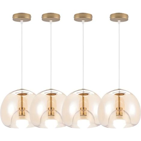 4pcs Moderne Suspension Luminaire Industriel,25cm Lustre Vintage Abat-jour en Verre Lampe de Plafond Style Nordique pour Salon (1/5)
