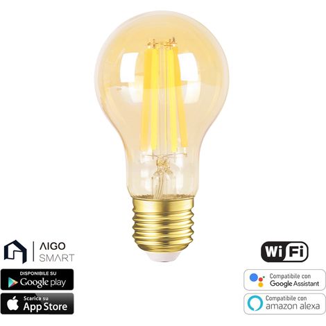 Lampadina Led Vintage a Filamento Smart A60 E27 6W WiFi CCT luce regolabile e dimmerabile Aigostar