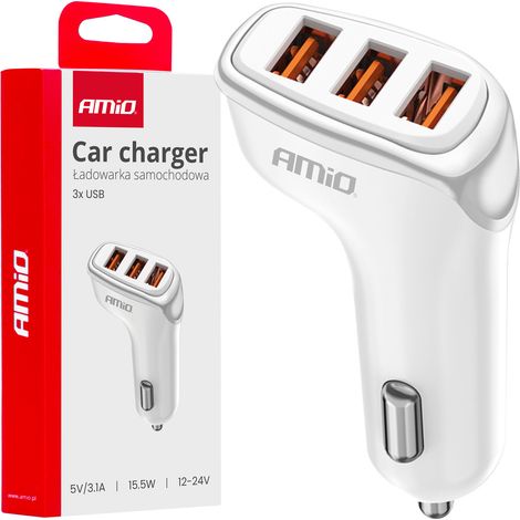 Caricabatterie da auto 3x USB-A 3.1A amio-03885 (1/5)