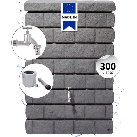 GARANTIA ROCKY Junior réservoir mural kit complet 300 litres granite foncé incl. robinet de sortie chromé et raccord de descente (1/5)