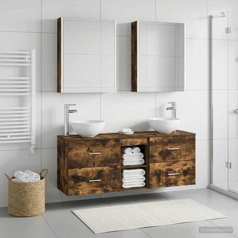 vidaXL Juego de Muebles de Baño 5 uds. Roble Ahumado (1/5)