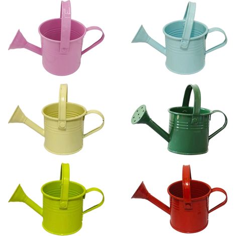 Filiyano-Lot de 6 mini arrosoirs colorés avec poignées, en fer galvanisé résistant, pour jardin. (1/5)
