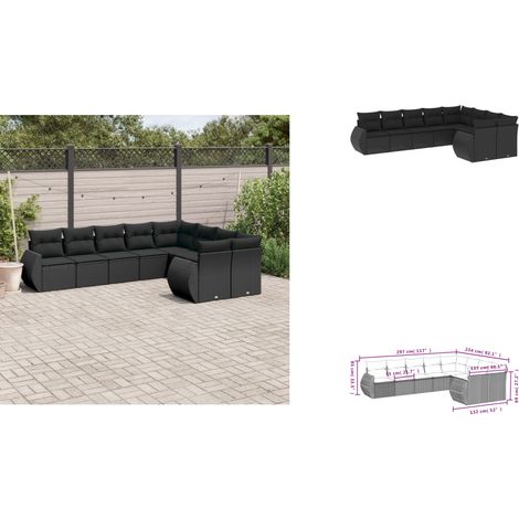 Salon de jardin 9 pcs avec coussins noir résine tressée - Ensemble Salon De Jardin - Mobilier De Jardin - Canapé Extérieur - Set Salon - Chaise Longue