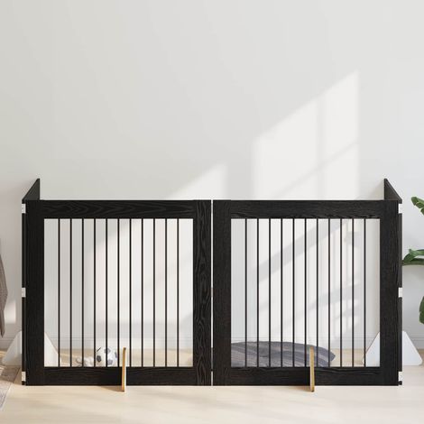 Cancello per cani con supporti 4 pcs Rovere Nero 100 x 100 cm vidaXL