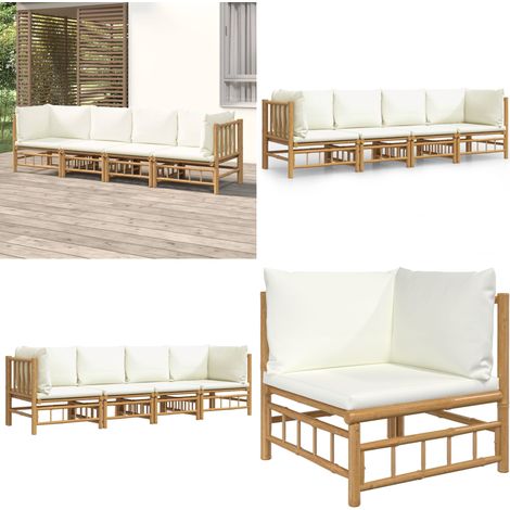 Salon de jardin 4 pcs avec coussins blanc crème bambou - Salon De Jardin - Mobilier De Jardin - Ensemble De Salon - Meubles De Jardin - Bambou - Home & Living (1/5)
