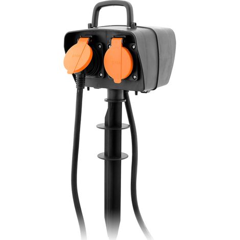 Zenitech – Piquet 2 prises 2P+T IP44 avec programmateur étanche – Câble H07RN-F 3G1,5mm² pour extérieur – Protection contre projections d'eau