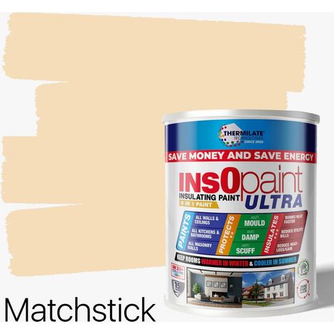 InsOpaint ULTRA - 9 IN1 Interior & Exterior Paint- Insulating & Energy Saving Interior Walls & Ceilings - Matchstick - 1L