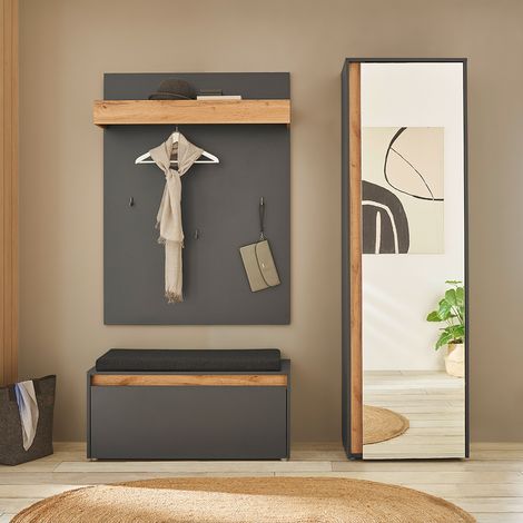 Garderoben Set in anthrazit mit Eiche CRISP-61, 3-teilig modern (1/5)