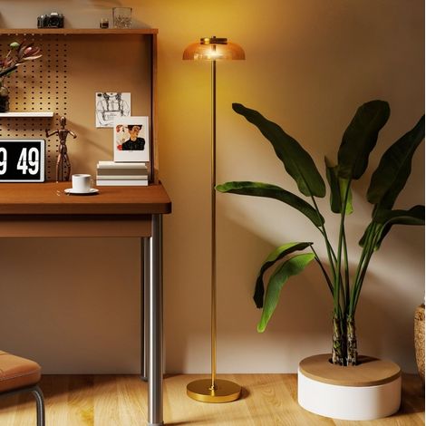 Lampadaire LED 3000K en verre et métal laiton OKMYHOME (1/5)
