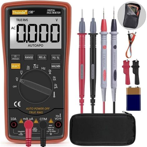 Test multimètre à réglage automatique pour la température, tension AC/DC, courant, résistance, continuité, capacité, fréquence, transistors à diodes