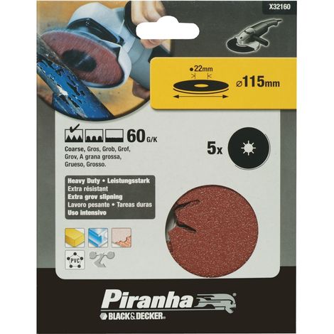 BLACK&DECKER PIRANHA-5 DISCHI ABRASIVI PER ANGOLARI mm 115 GRANA 60 X32160-XJ (1/2)