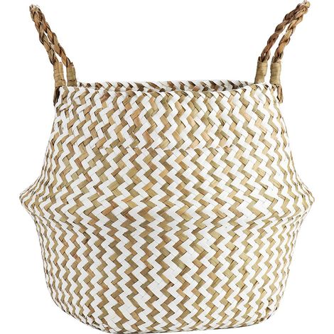1 Panier jonc de mer, pliable, poignées latérales, motif ondulé, rangement maison (1/5)