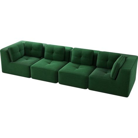 Sofá modular de 4 plazas en pana verde, asiento profundo, sin montaje (1/5)
