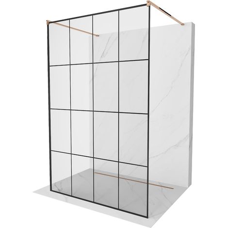 Mexen Kioto freistehende Duschwand 160 x 200 cm, schwarzes Muster 8 mm, roségold - 800-160-002-60-77