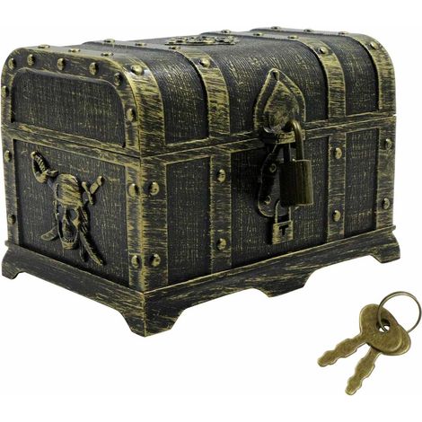Coffre Au Trésor - 1 Unité - Plastique Style Vintage - Avec Serrure Et Clés - Décoration Fête Pirate - Bronze 14x11x10 Cm (1/5)