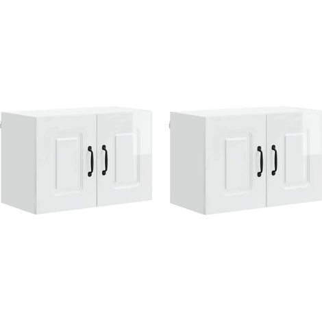 Set di 2 pensili da cucina moderni con ampio spazio contenitivo 60 x 31 x 40 cm realizzati in legno composito bianco lucido 020053602