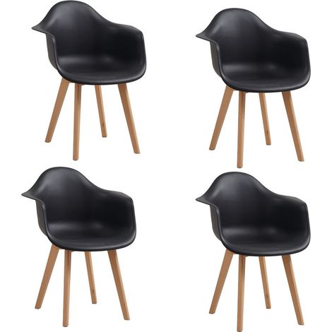 Wokaka Lot de 4 chaises de salle à manger -Pieds en hêtre - Chaises de salle à manger scandinaves - Noir (1/5)