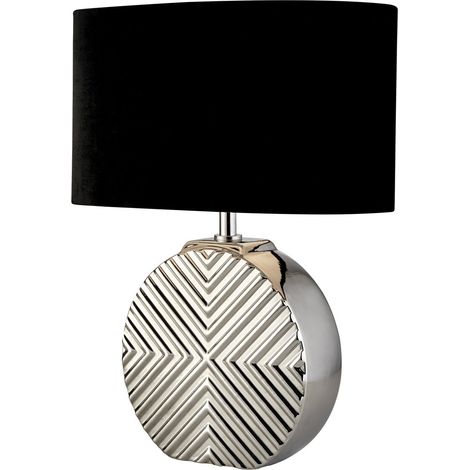 Searchlight Regen Lampe de table, céramique chromée, abat-jour en tissu noir, 1 x E14 (1/5)