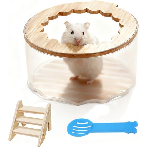 Bac de bain pour hamster - Sable transparent - Avec échelle et pelle - Pour hamster ou petit animal de compagnie (forme de fleur) (1/5)
