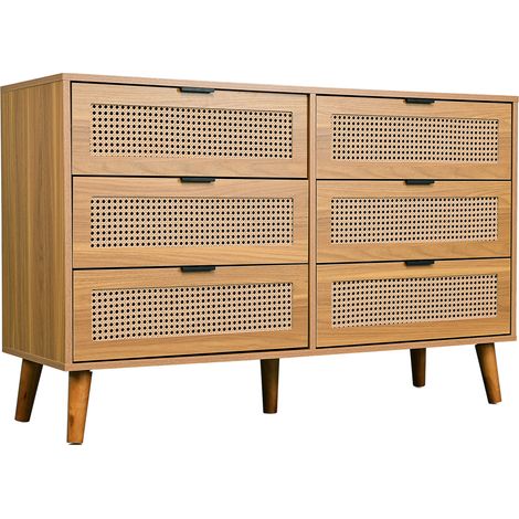 Cassettiera a 6 cassetti in legno colore noce, credenza con maniglie in metallo 120 x 76,5 x 40 cm (1/5)