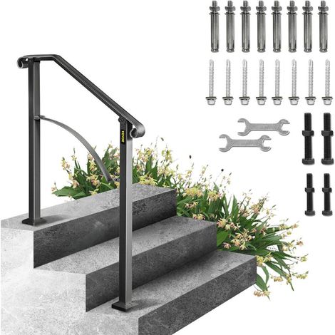 Rampe d'Escalier VEVOR Main Courante 2 ou 3 Marches Garde-Corps Fer Forgé Hauteur Flexible Noir 1000x95x978 mm (1/5)