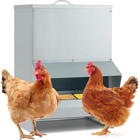 Costway – Mangeoire à poules 22 kg – Métal galvanisé – Couvercle ouvrable – Fixation murale – Distributeur automatique pour volailles (1/5)