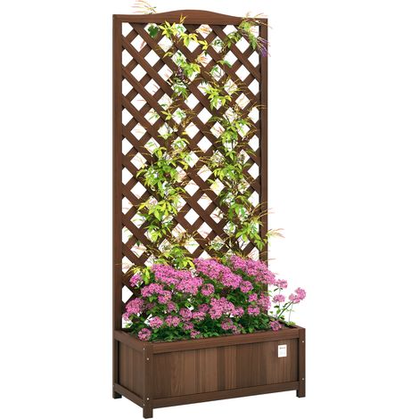 Jardinière avec Treillis - Outsunny - 76 x 36 x 170 cm - Fond à Lattes - Bois Sapin pré-huilé marron foncé
