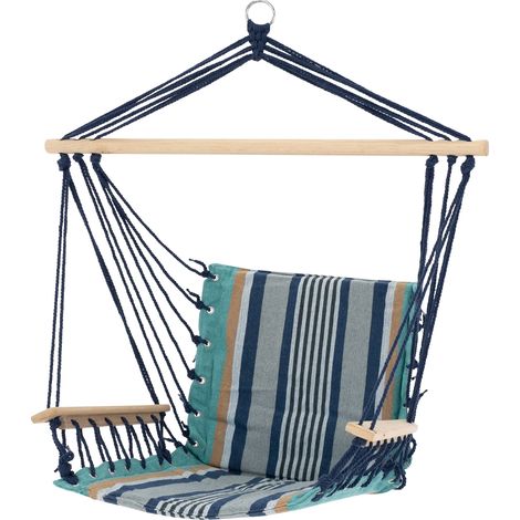 Columpio Azul Madera Algodón Con reposabrazos A rayas 53 x 100 cm