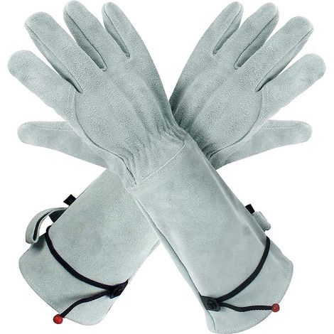 Guanti da giardinaggio - 1 paio - 42 cm - Grigio - Ecopelle - Guanti da giardinaggio unisex - Polsini regolabili - Resistenti alle spine - Guanti da giardinaggio a manica lunga (1/5)