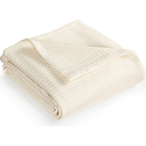 Copriletto in puro cotone, caldo piumone matrimoniale, morbida coperta accogliente in tessuto, plaid autunnale leggero 43 x 63 pollici - trama semplice (beige) (1/4)