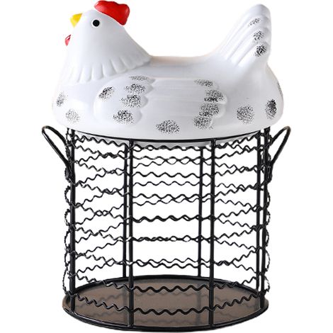 Panier de Stockage d'œufs avec Toit en Céramique - Métal - 15x14x9cm - Blanc Rose Jaune Bleu Noir - 850g (1/5)