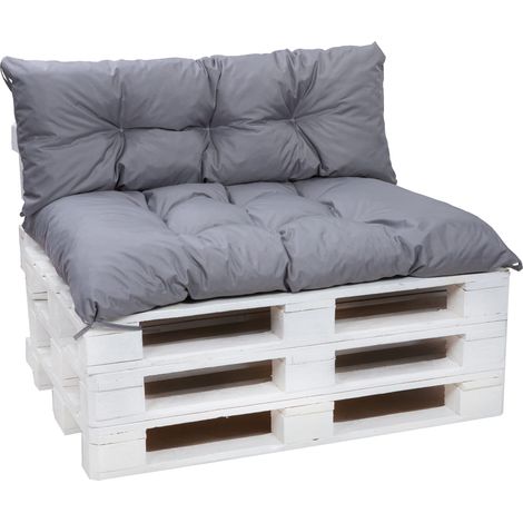Set Coussins pour palettes, Assise 120 x 60 et Dossier 120  x 50cm, coussin palette extérieur Gris, SETGARDEN