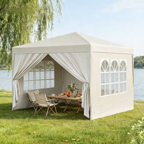 gazebo pieghevole 3x3 m regolabile con pareti beige HAVRYA (1/5)