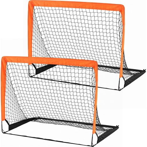 Ensemble de 2 buts de football verts en fibre de verre avec filet Oxford pliable et piquets pour jardin plage et terrain de sport (1/5)