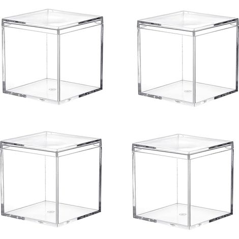 Caja De Almacenamiento De Acrílico Transparente - Cubo Cuadrado 60 X 60 X 60 Mm - Con Tapa - Para Dulces Joyas Y Pequeños Objetos - Paquete De 4 (1/5)