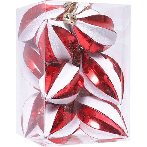 Boule De Noel - 12 Pièces - En Plastique - Rouge Et Blanc - Diamètre 4,5 Cm - Pour Arbre De Noël Et Décoration De Fête