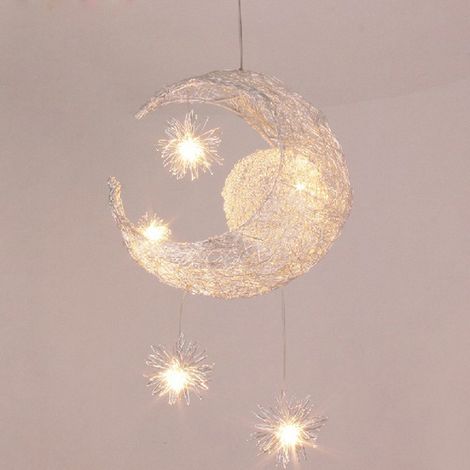 Lámpara Colgante LED, Luz de Techo Lámpara de Hada Luna y Estrellas, Candelabro para Dormitorio Infantil (Blanco Cálido) (1/4)