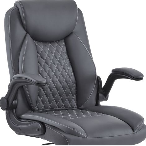 Silla de oficina ergonómica de piel gris con reposabrazos abatibles y altura regulable MODENUIT (1/5)