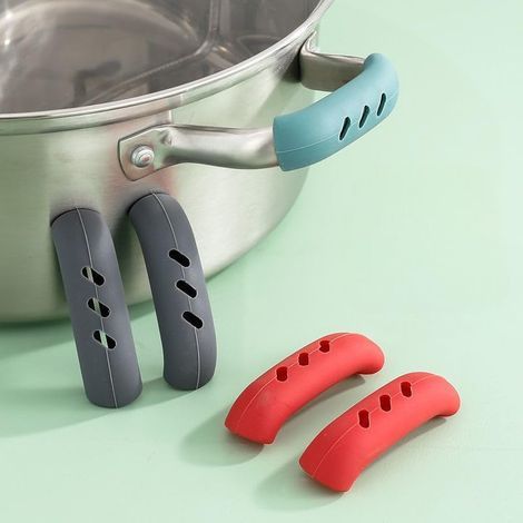 Set of 2 silicone covers for hot pan handles – Heat resistant for cast iron pans, frying pans and griddles, non-slip backing, grey (1/4)