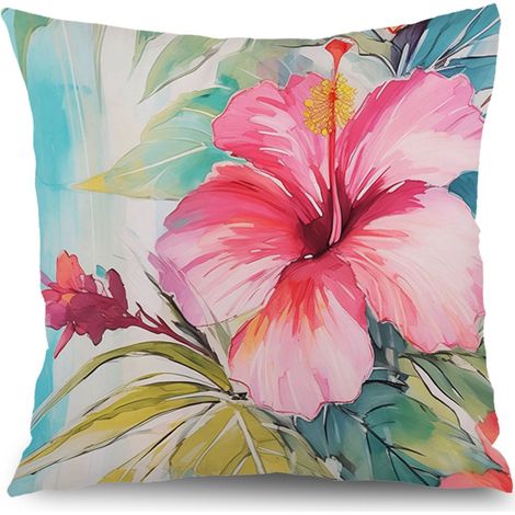 Housse de coussin fleurs coton feuilles vertes, décoration salon,40×40cm (1/5)